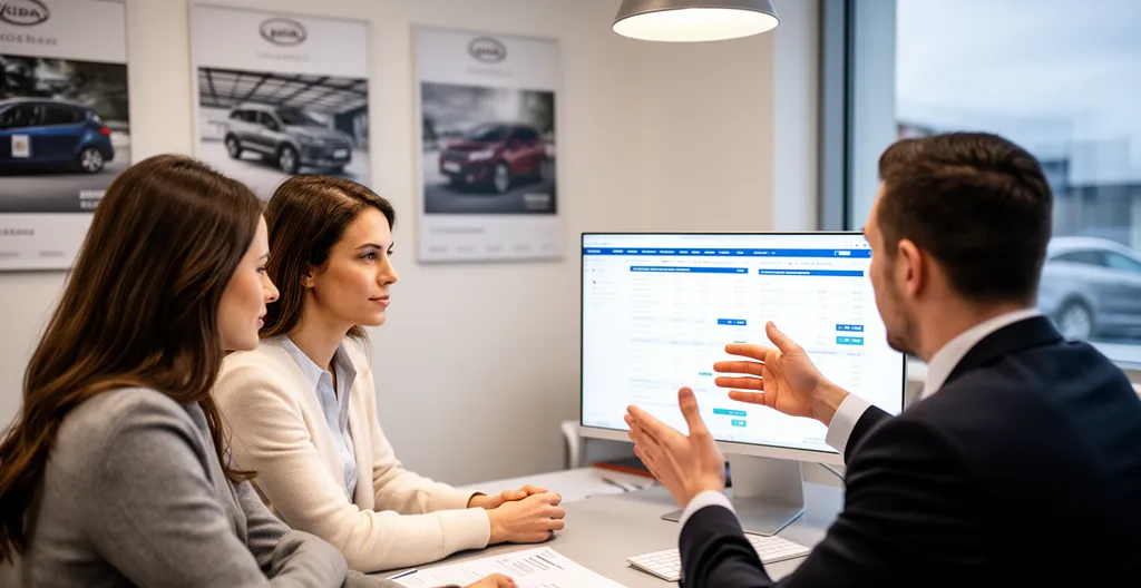 Conseiller commercial présentant des options de financement à un couple